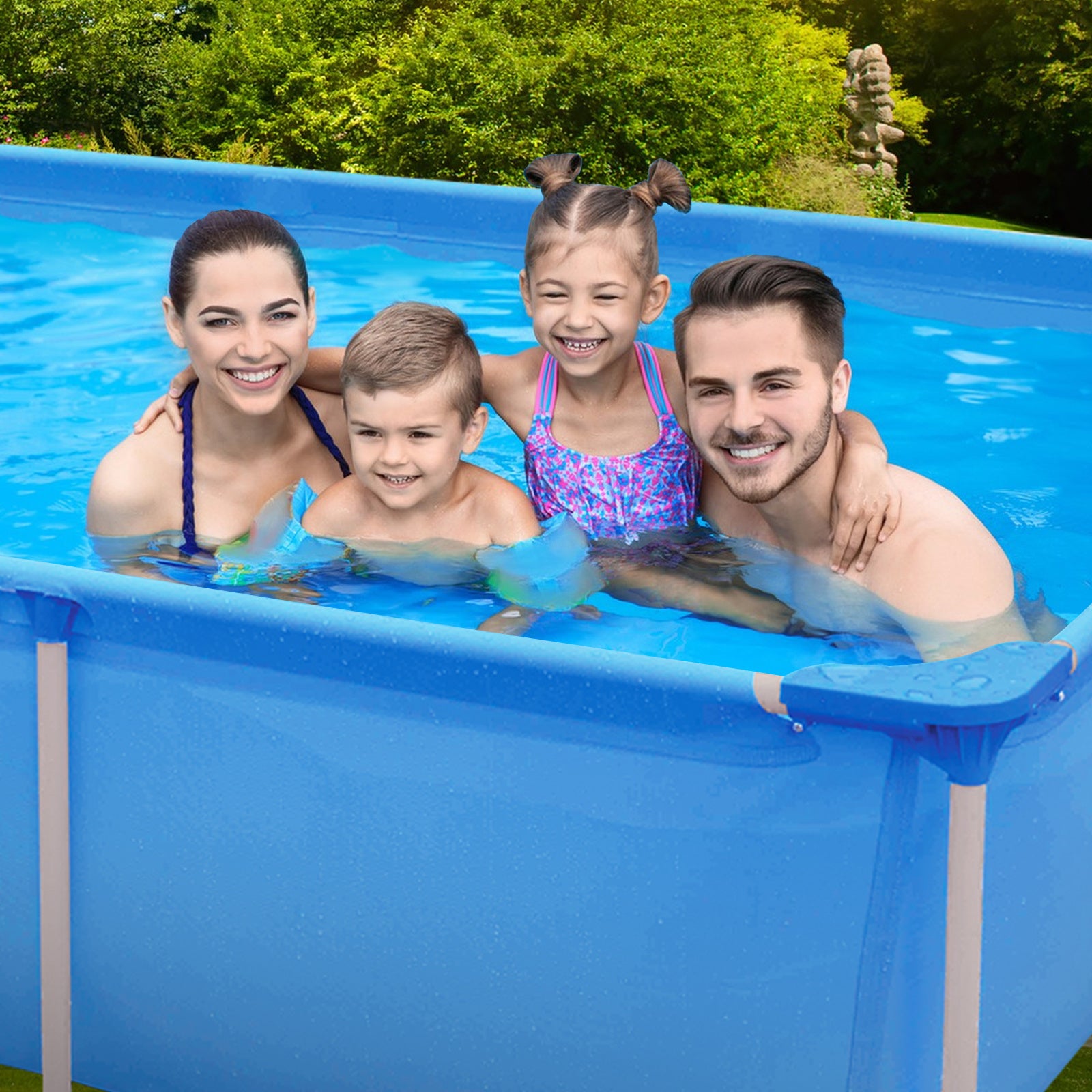 Rectangular Above Ground Swimming Pool Set with Filter Pump-Blue