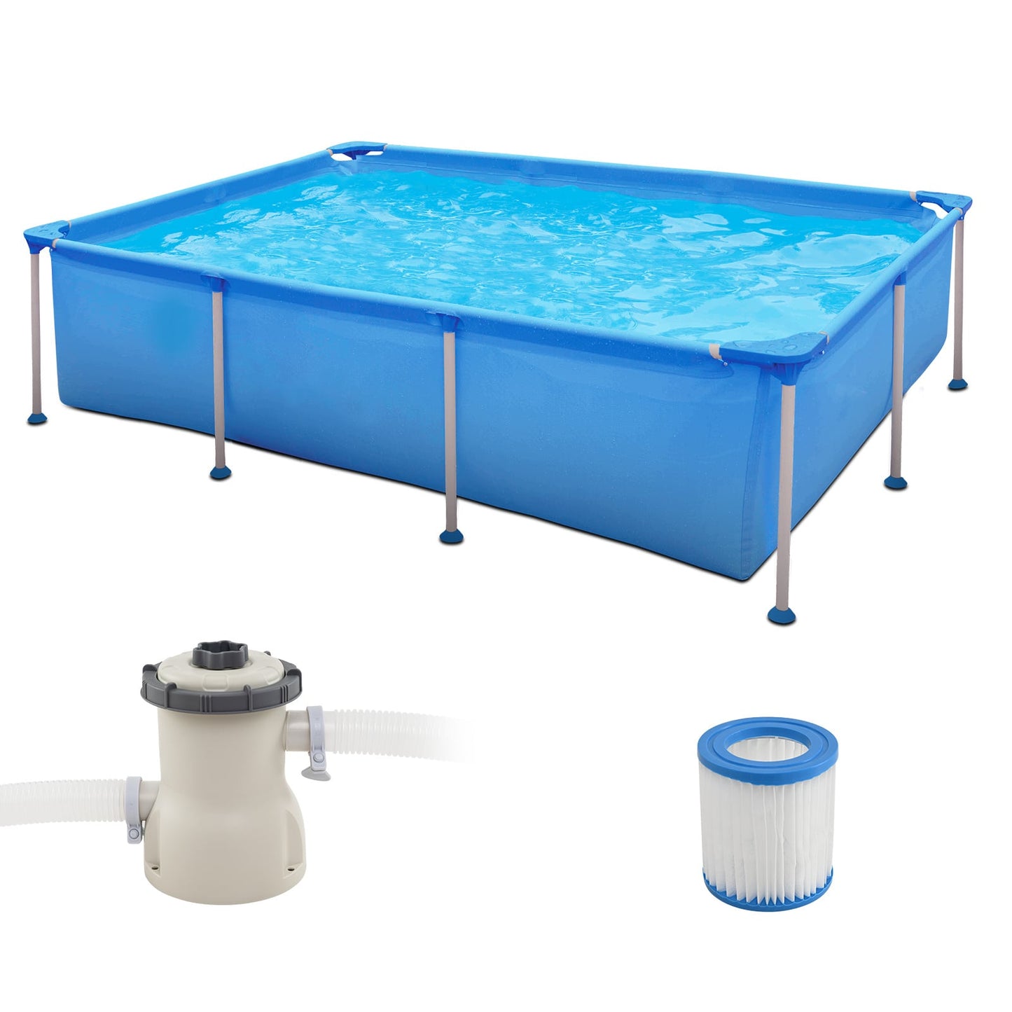 Rectangular Above Ground Swimming Pool Set with Filter Pump-Blue