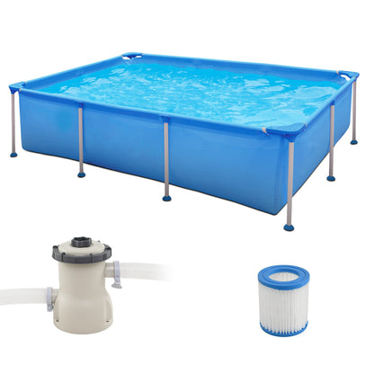 Rectangular Above Ground Swimming Pool Set with Filter Pump-Blue