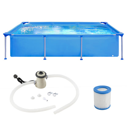 Rectangular Above Ground Swimming Pool Set with Filter Pump-Blue