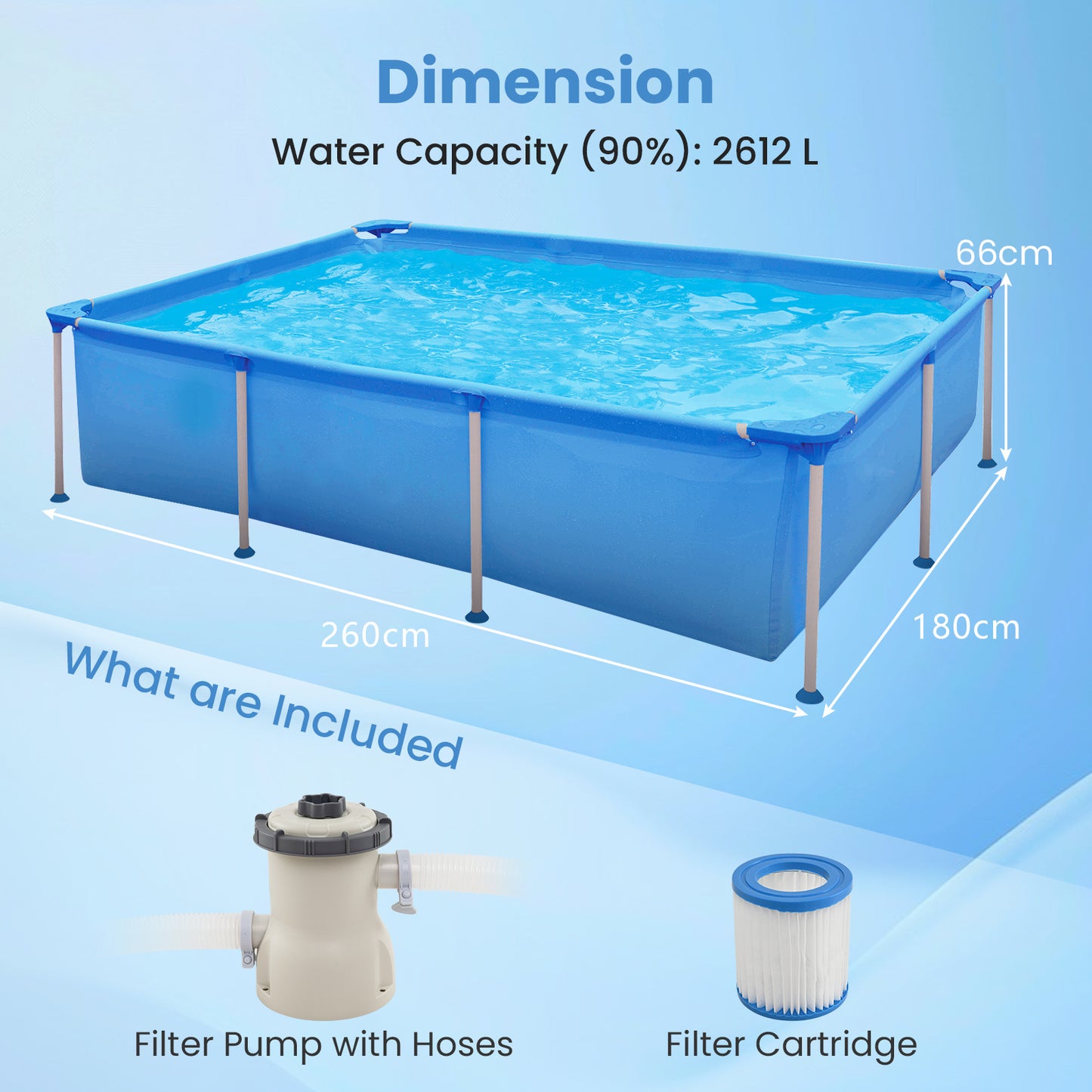 Rectangular Above Ground Swimming Pool Set with Filter Pump-Blue