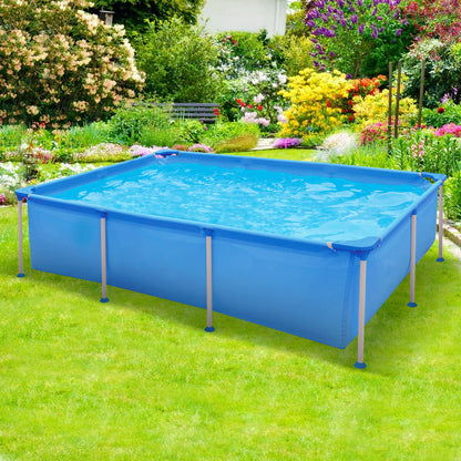 Rectangular Above Ground Swimming Pool Set with Filter Pump-Blue