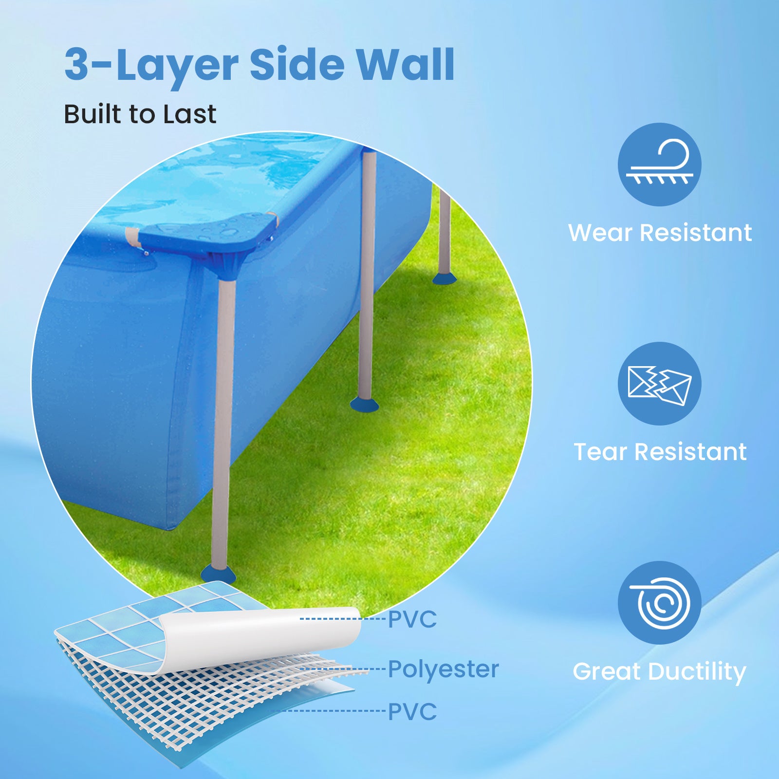 Rectangular Above Ground Swimming Pool Set with Filter Pump-Blue