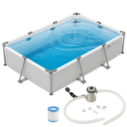 Rectangular Large Swimming Pool Set with Filter Pump-Grey
