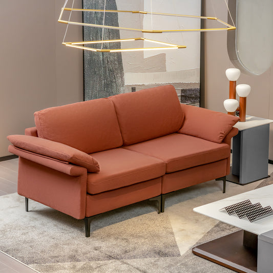 L-Shaped 2-Seater Upholstered Sectional Couch-Red