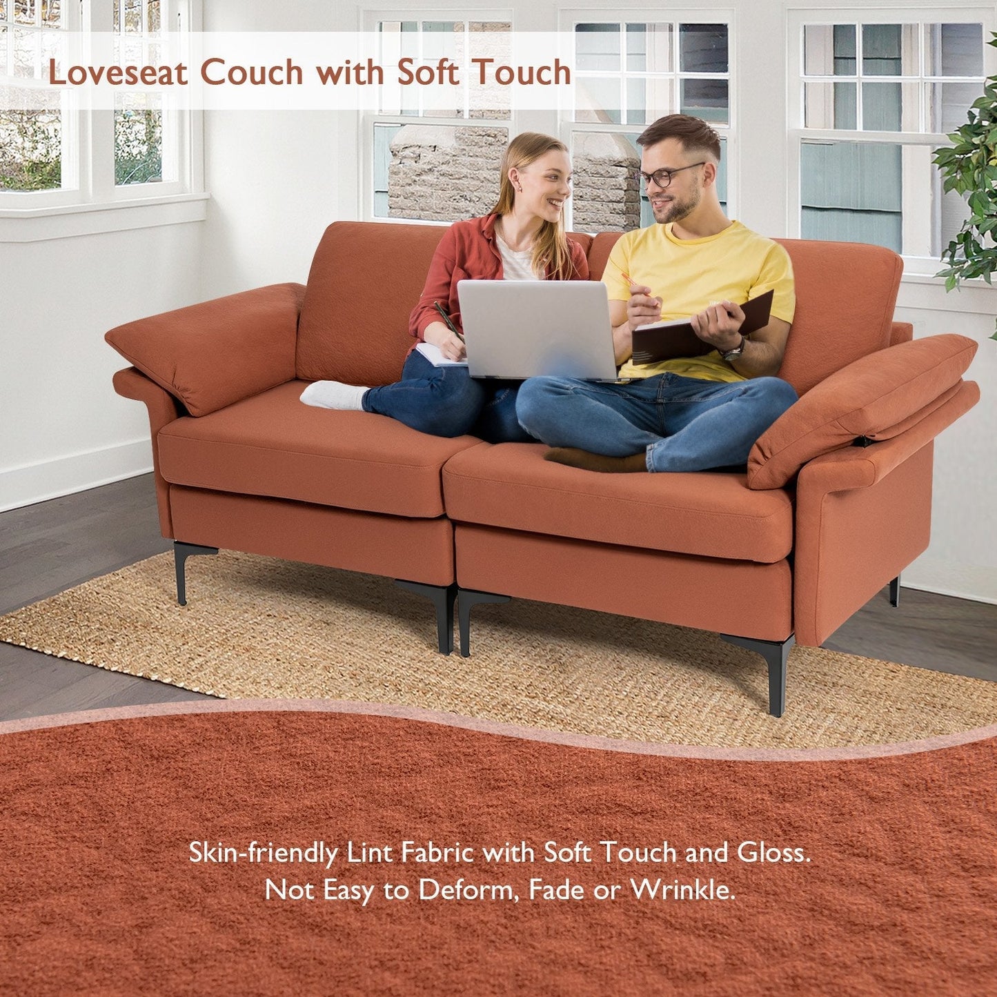 L-Shaped 2-Seater Upholstered Sectional Couch-Red