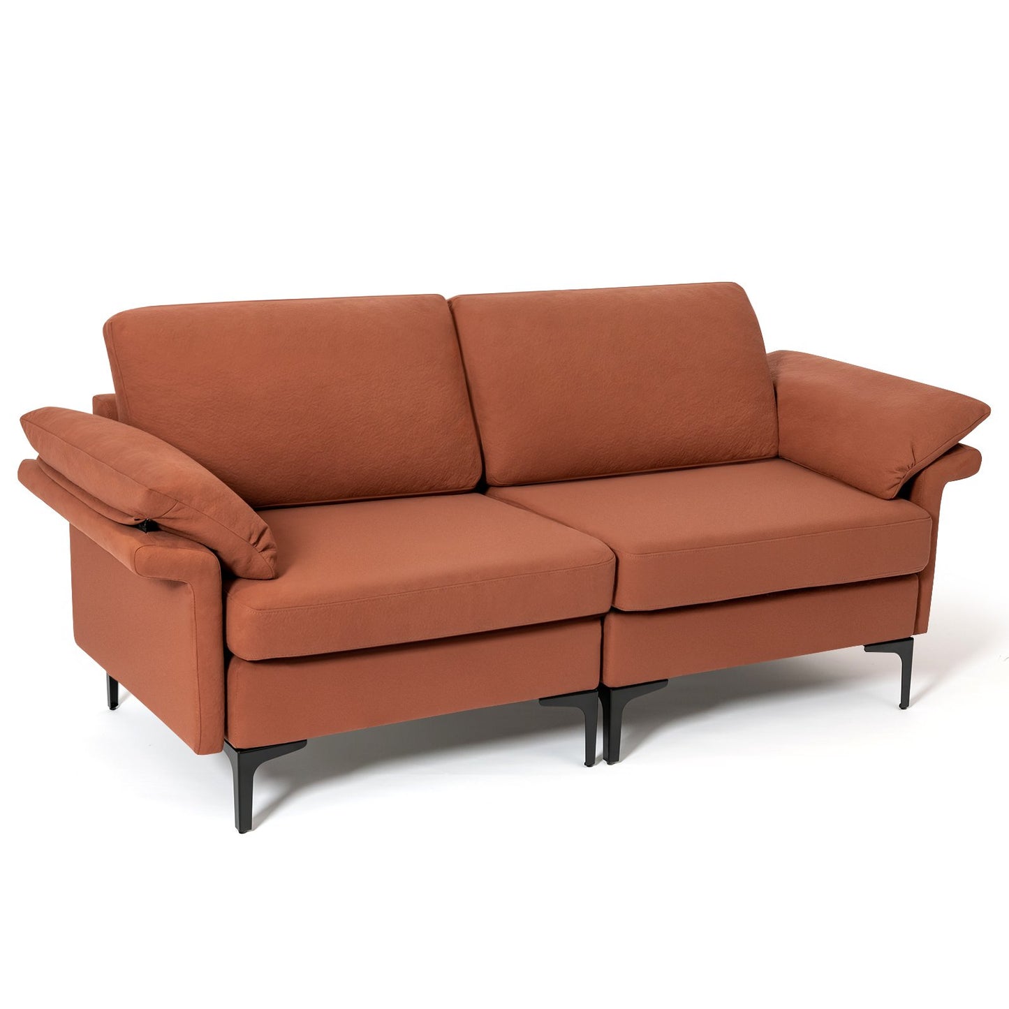 L-Shaped 2-Seater Upholstered Sectional Couch-Red