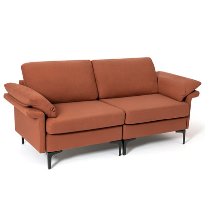 L-Shaped 2-Seater Upholstered Sectional Couch-Red