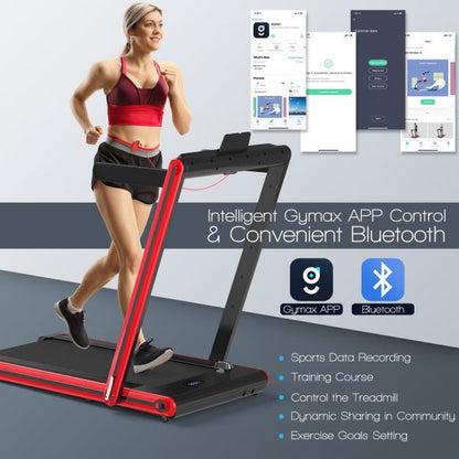 2-in-1 Folding Under Desk Treadmill with Dual LED Display-Red