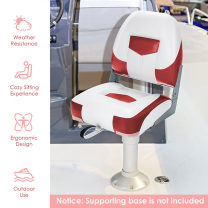 2 Pieces Folding Low-Back Boat Chair Set with Long Fixation Strap-Red