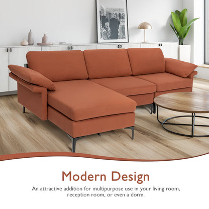 L-shaped 3-Seat Upholstered Sectional Sofa-Red