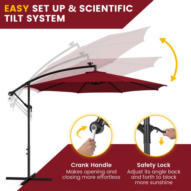 303 CM Solar-Powered Patio Offset Umbrella with 112 LED Lights-Red