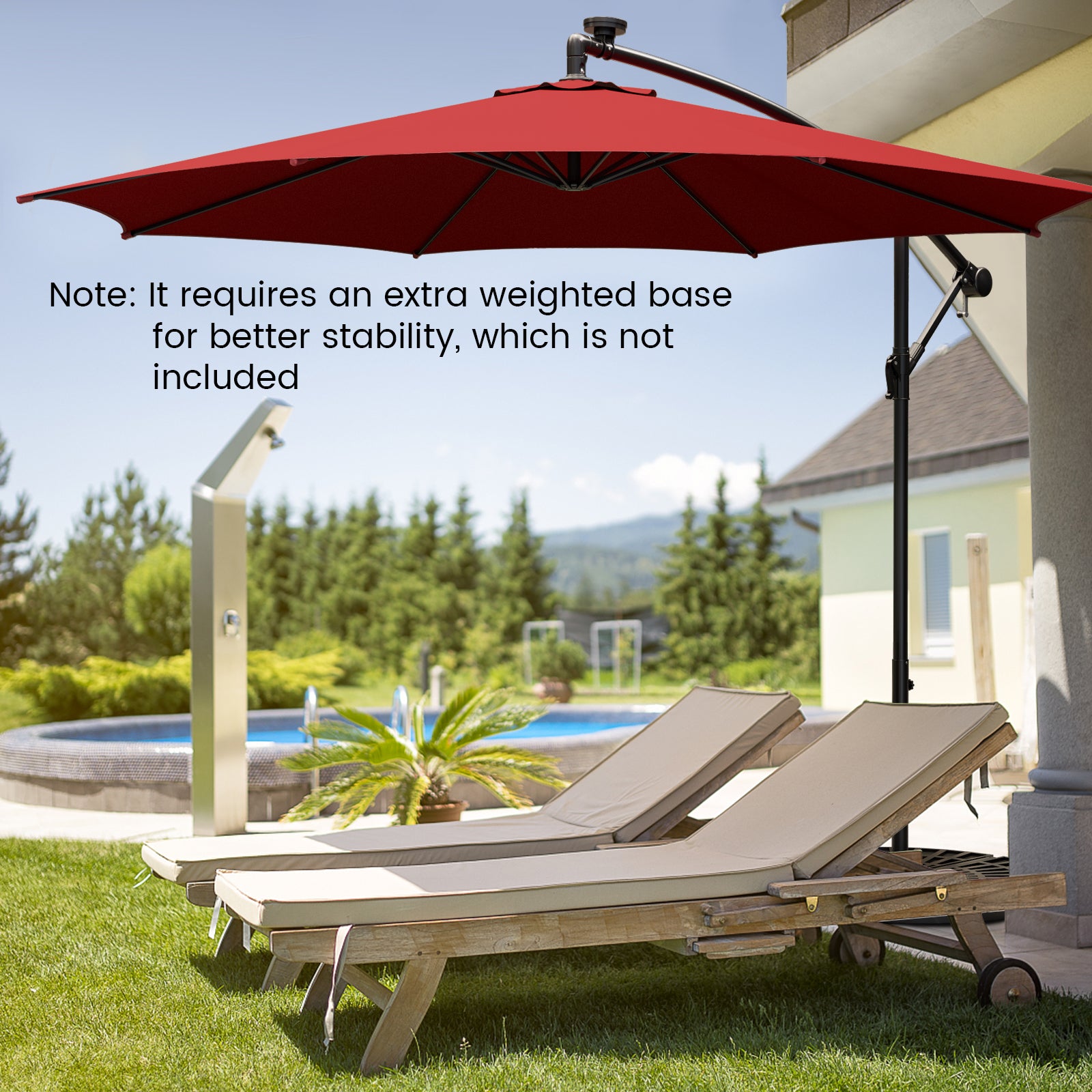 303 CM Solar-Powered Patio Offset Umbrella with 112 LED Lights-Red