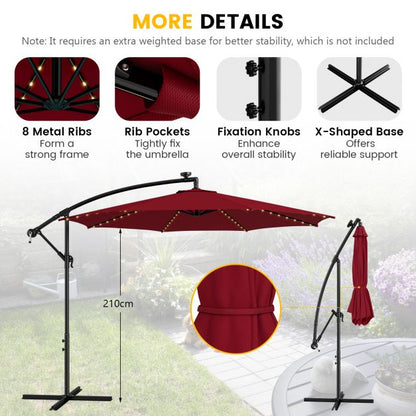 303 CM Solar-Powered Patio Offset Umbrella with 112 LED Lights-Red
