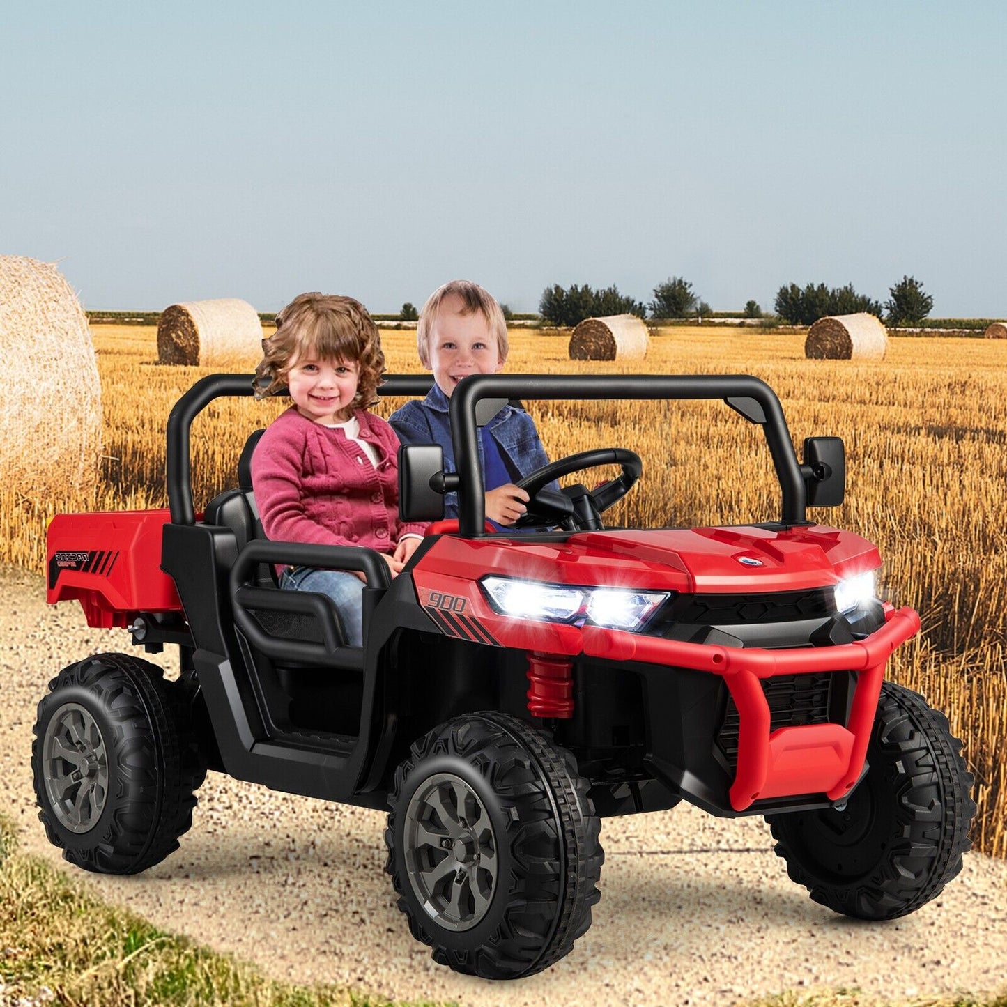 12V Electric Kids Ride-On 2-Seater Dump Truck-Red