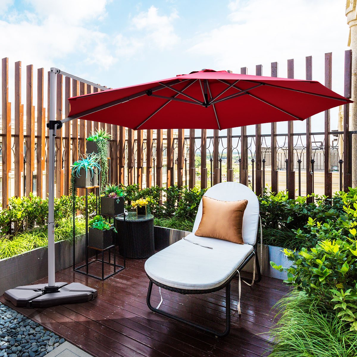 3.3m Patio Cantilever Umbrella with Tilting Adjustment and Cross base-Red