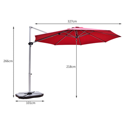 3.3m Patio Cantilever Umbrella with Tilting Adjustment and Cross base-Red