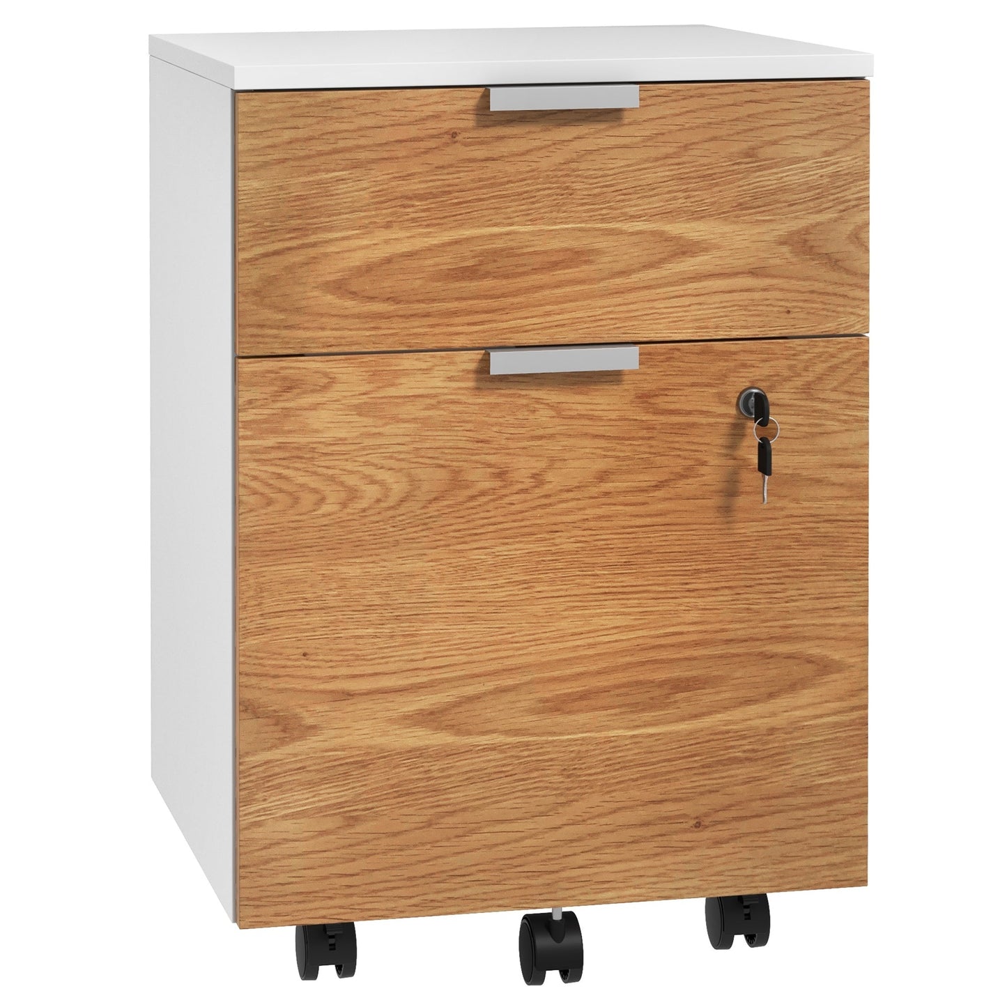 2 Drawer Filing Cabinet with Lock and Wheels, Mobile File Cabinet with Adjustable Hanging Bars for A4 and Letter, Under Desk Office