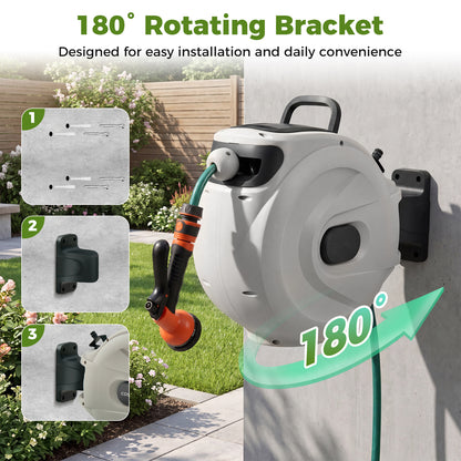 Retractable Garden Hose Reel 1.5 cm x 15 m Heavy Duty Wall Mount Hose Reel-White