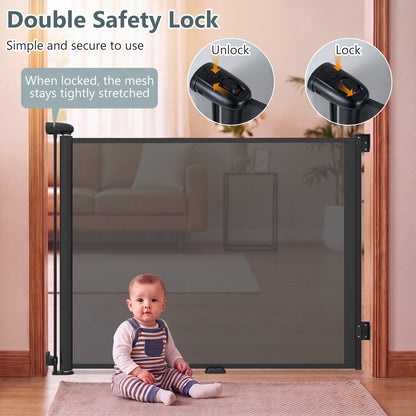 Retractable Safety Barrier up to 140 with Double Locking for Babies and Dogs-Black