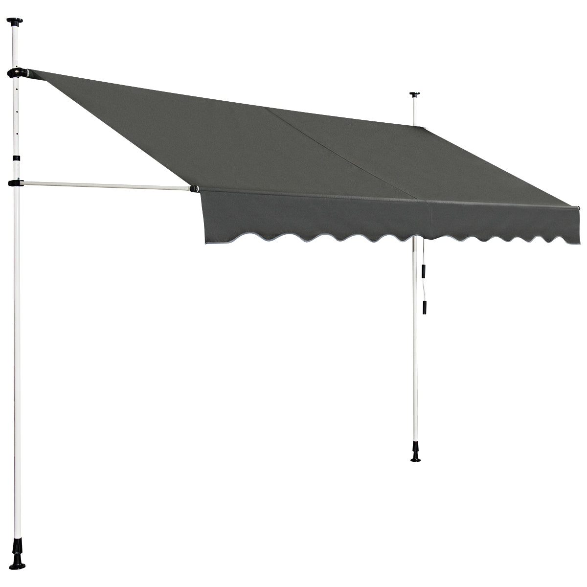 Retractable Telescopic Awning Sun Shade with Manual Crank Handle-Grey