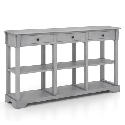 Retro Console Table with 3 Drawers and Open Shelves-Grey