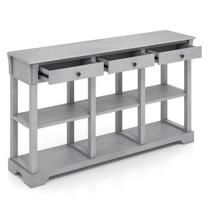 Retro Console Table with 3 Drawers and Open Shelves-Grey