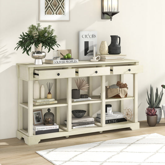 Retro Console Table with 3 Drawers and Open Shelves-White