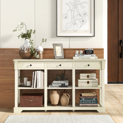 Retro Console Table with 3 Drawers and Open Shelves-White