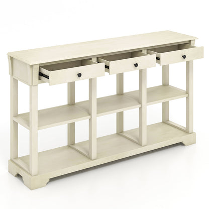 Retro Console Table with 3 Drawers and Open Shelves-White