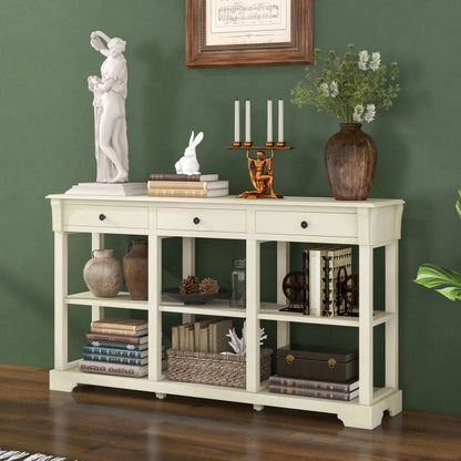 Retro Console Table with 3 Drawers and Open Shelves-White