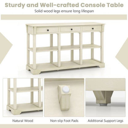 Retro Console Table with 3 Drawers and Open Shelves-White
