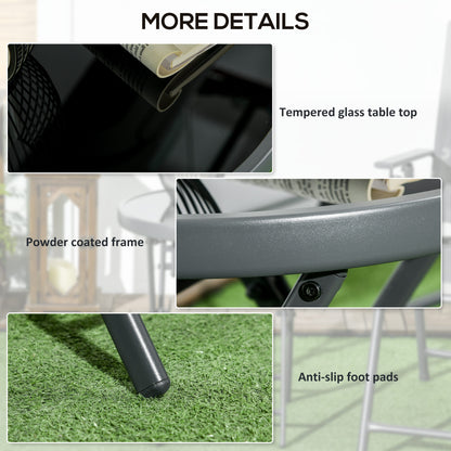 Outsunny â45cm Garden Side Table, Outdoor Round Folding Patio Table with Imitation Marble Glass Top, Small Coffee Table, Black