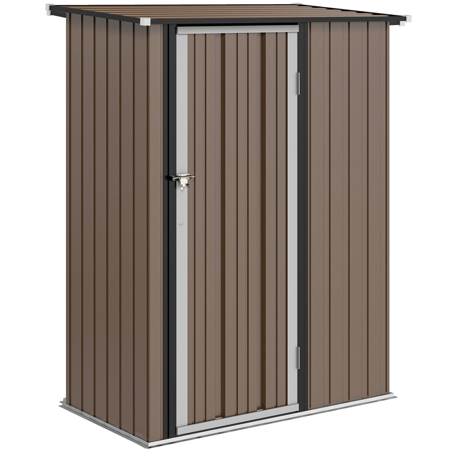 Outsunny 5ft x 3ft Metal Garden Storage Shed, Outdoor Tool Shed with Sloped Roof, Lockable Door for Tools, Equipment, Brown
