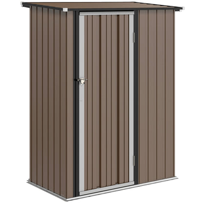 Outsunny 5ft x 3ft Metal Garden Storage Shed, Outdoor Tool Shed with Sloped Roof, Lockable Door for Tools, Equipment, Brown