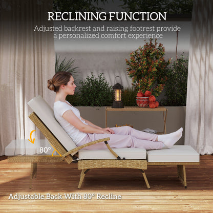Outsunny 80  Reclining Rattan Lounger - White/Beige
