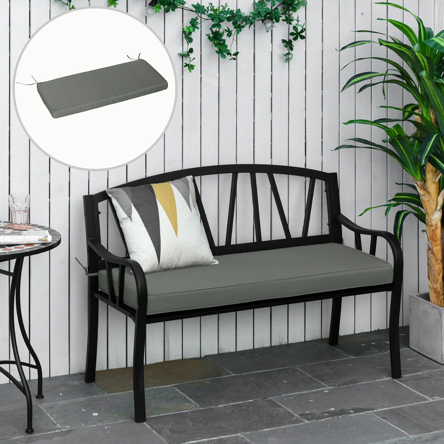 Poduszka na ławkę ogrodową Outsunny, dwuosobowa, do huśtawki ogrodowej, do użytku wewnątrz i na zewnątrz, 120 x 50 x 8 cm, kolor szary