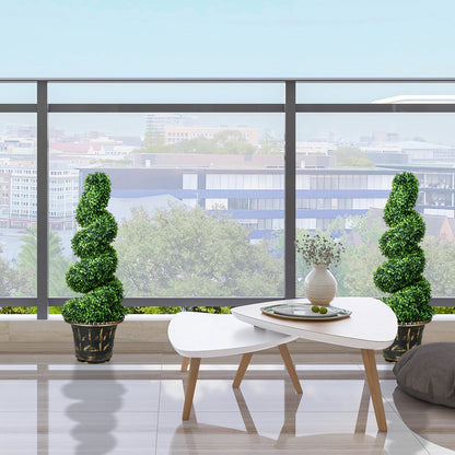 Zestaw 2 sztucznych roślin HOMCOM, spiralne bukszpany w kształcie topiary z doniczką, do dekoracji wnętrz i na zewnątrz, 90 cm