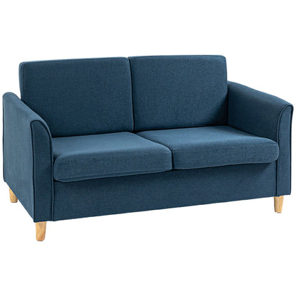 HOMCOM Compact Loveseat Sofa, Modern 2 Seater Sofa for Living Room with Wood Legs and Armrests, Blue