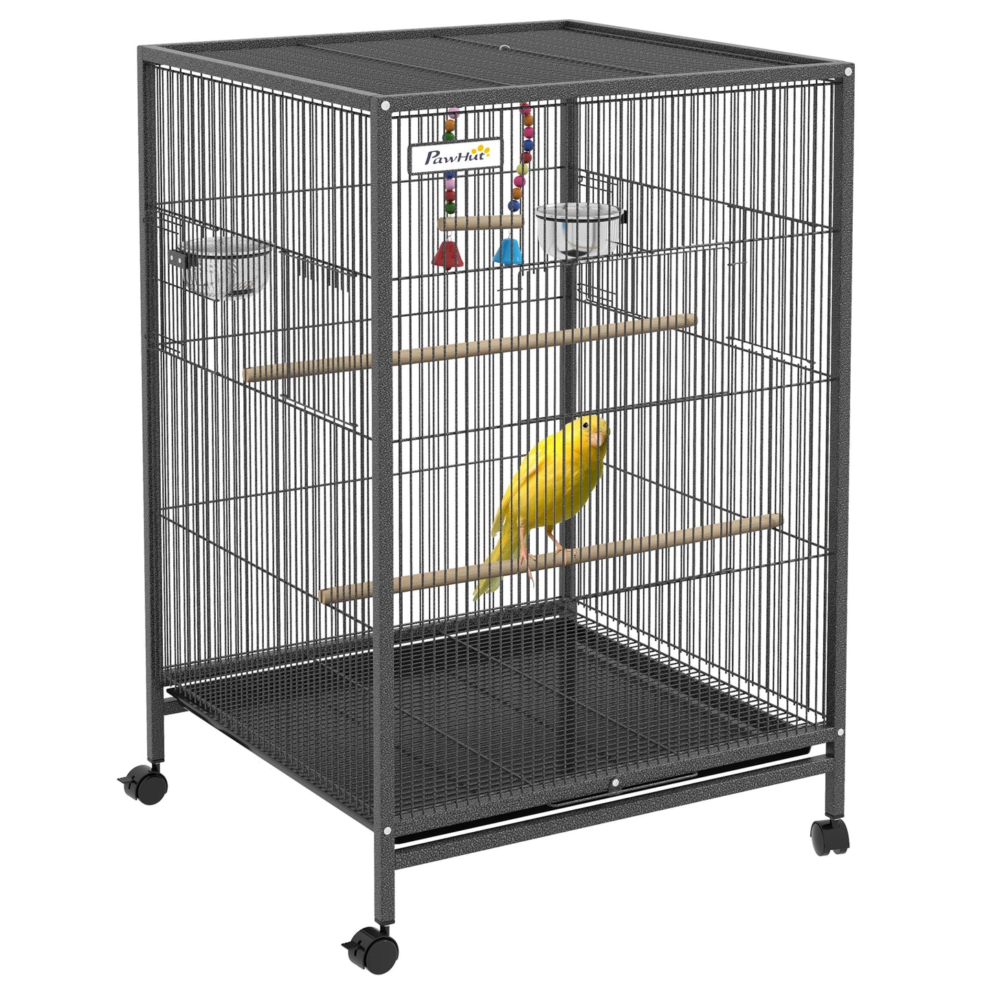 PawHut Bird Cage, Budgie Cage, with Rolling Stand, for Small Birds - Grey