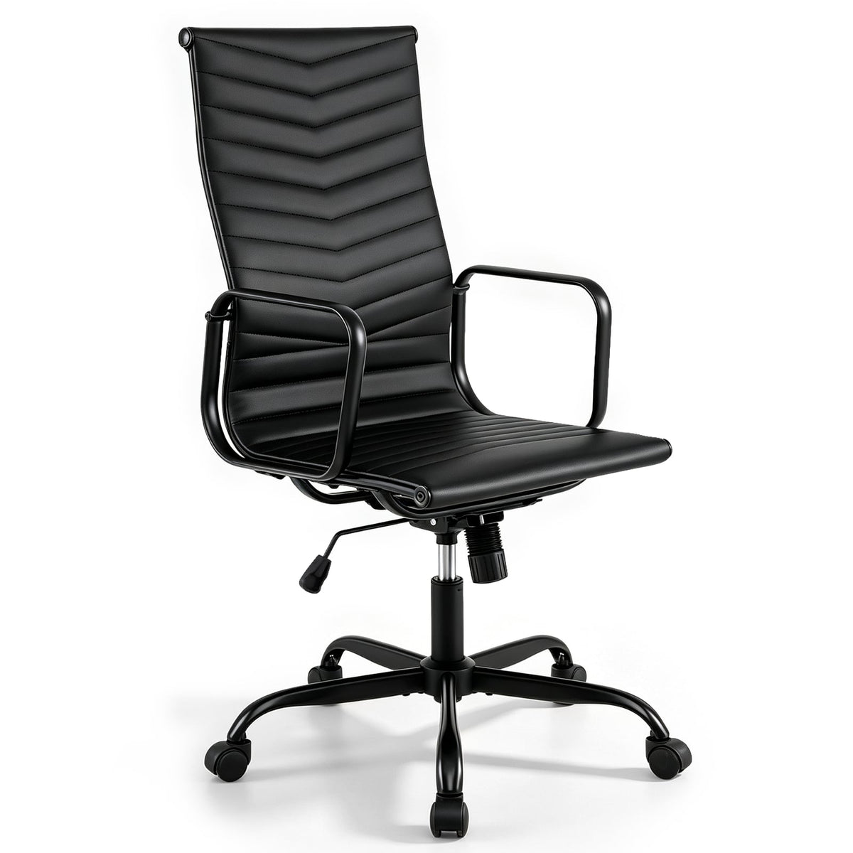 Ribbed Office Chair High Back PU Leather for Home Office with Adjustable Height-Black
