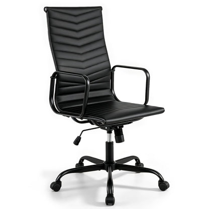 Ribbed Office Chair High Back PU Leather for Home Office with Adjustable Height-Black