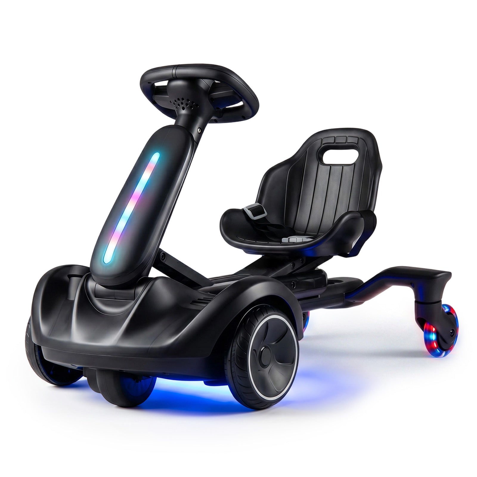 Ride on Drift Car for Kids 2-In-1 Go Kart with Adjustable Seat Sound LED Lights-Black
