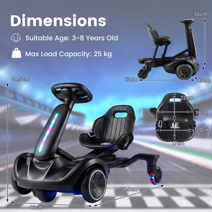 Ride on Drift Car for Kids 2-In-1 Go Kart with Adjustable Seat Sound LED Lights-Black
