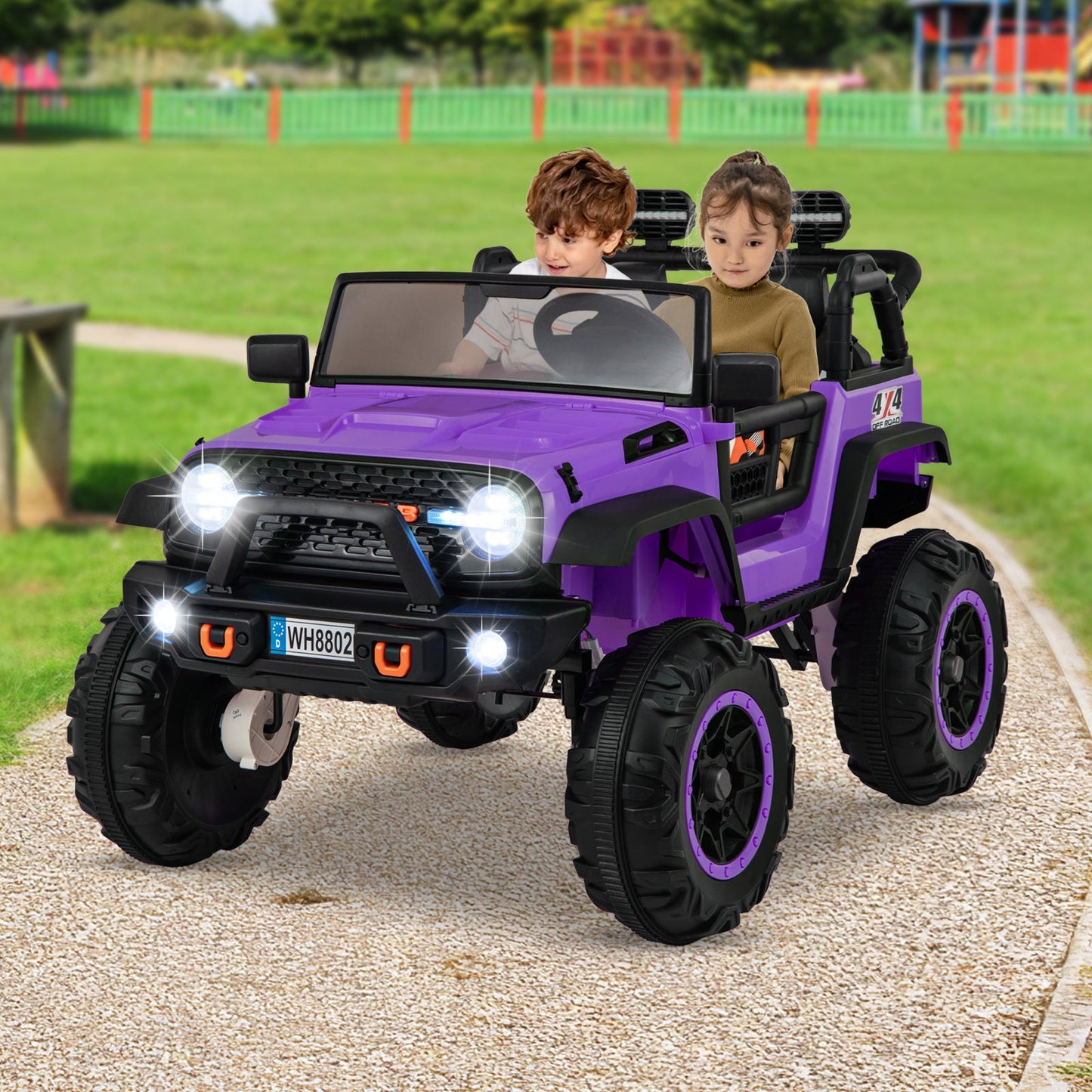 2-Seater Ride On Car with Remote Control and Horn for Boys and Girls-Purple