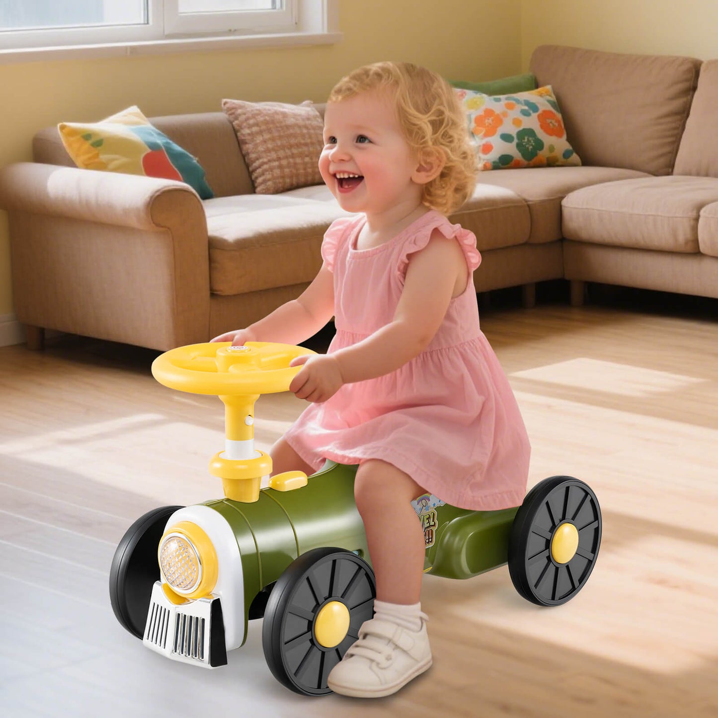 Ride on Push Car Train with Sound Button and Storage Compartment-Green