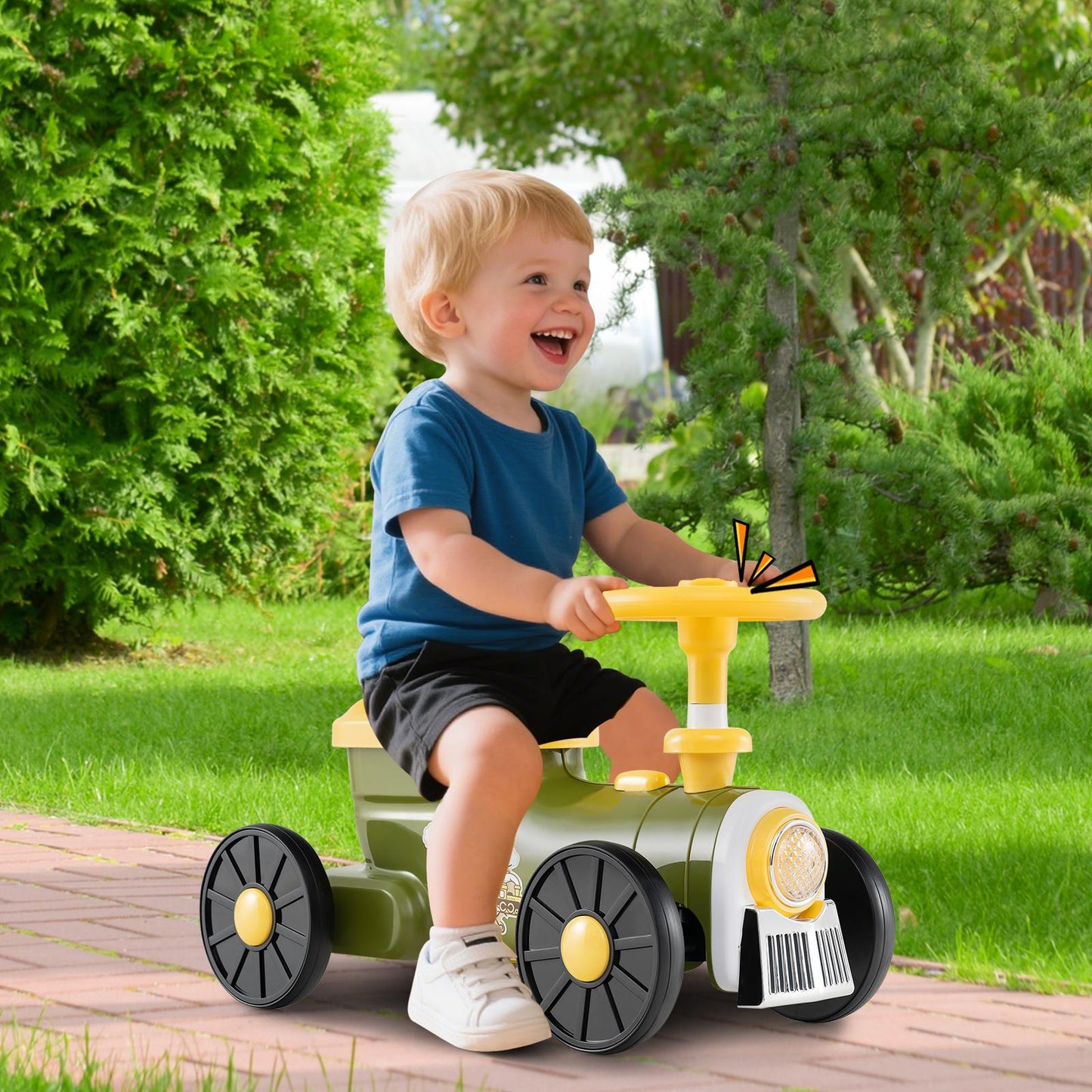 Ride on Push Car Train with Sound Button and Storage Compartment-Green