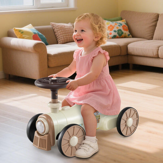 Ride on Push Car Train with Sound Button and Storage Compartment-Beige