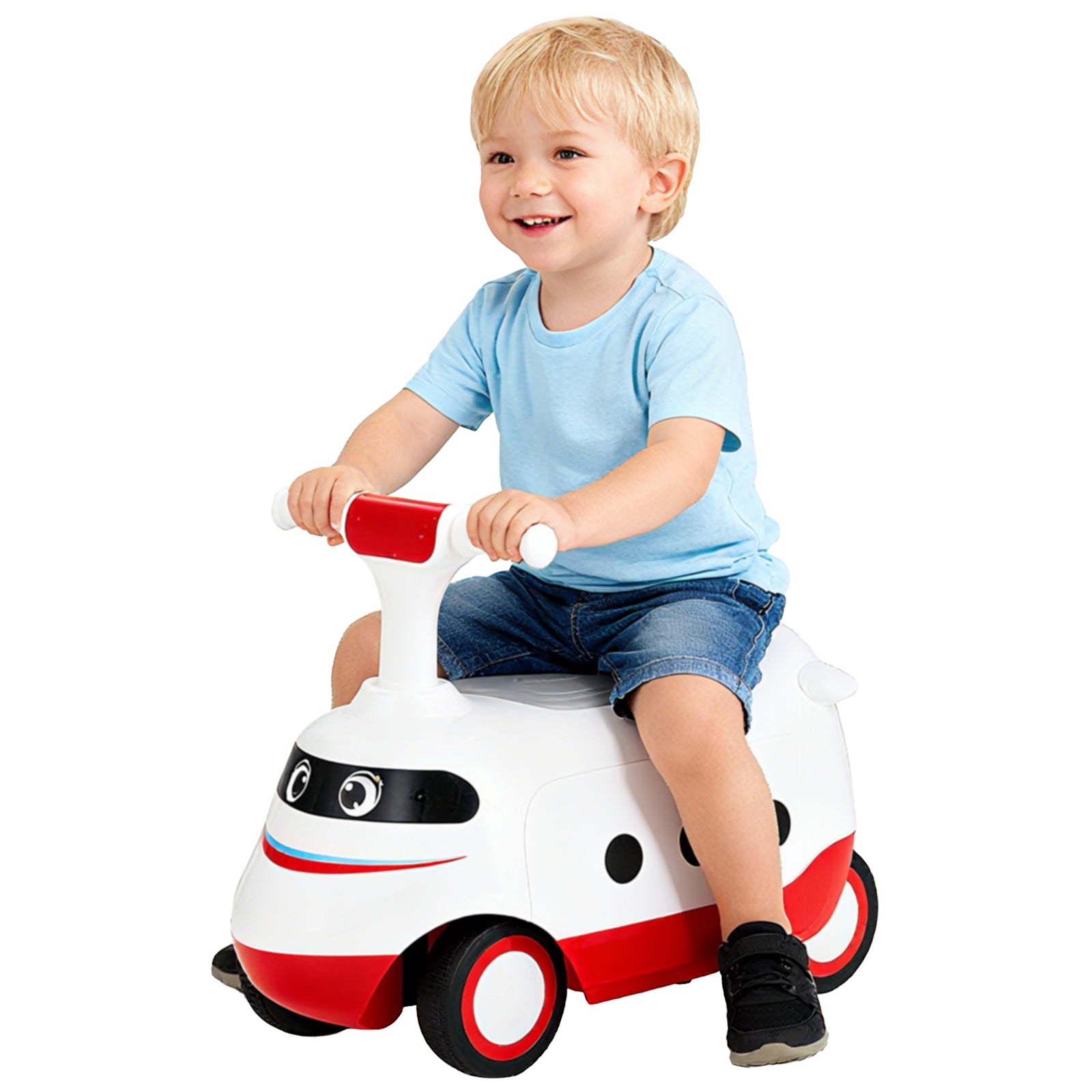Ride on Push Car for Toddlers Sit to Stand Car with Horn and Storage-White