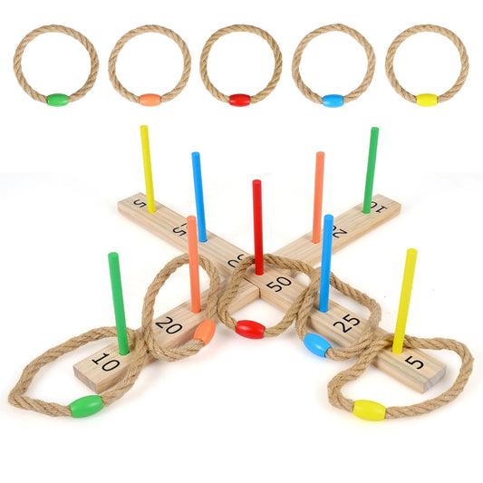 Ring Toss Game for Kids and Adults Outdoor Yard Game with 5 Rope Rings-Colourful